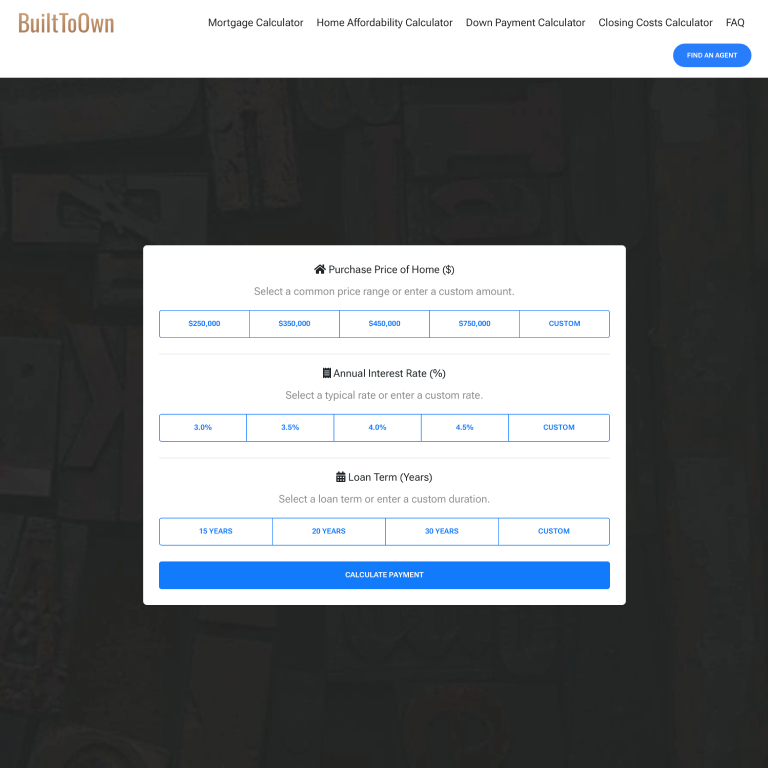A preview image of the website Built To Own - Mortgage & Finance Calculator